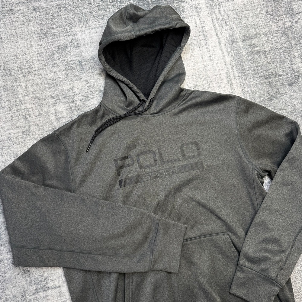 Polo Ralph Lauren Sport Hoodie Men Medium Gray Performance Thermovent Sweatshirt